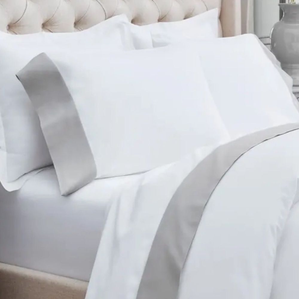 NWT Boll & Branch Organic Signature colorblock sheet set White Pewter